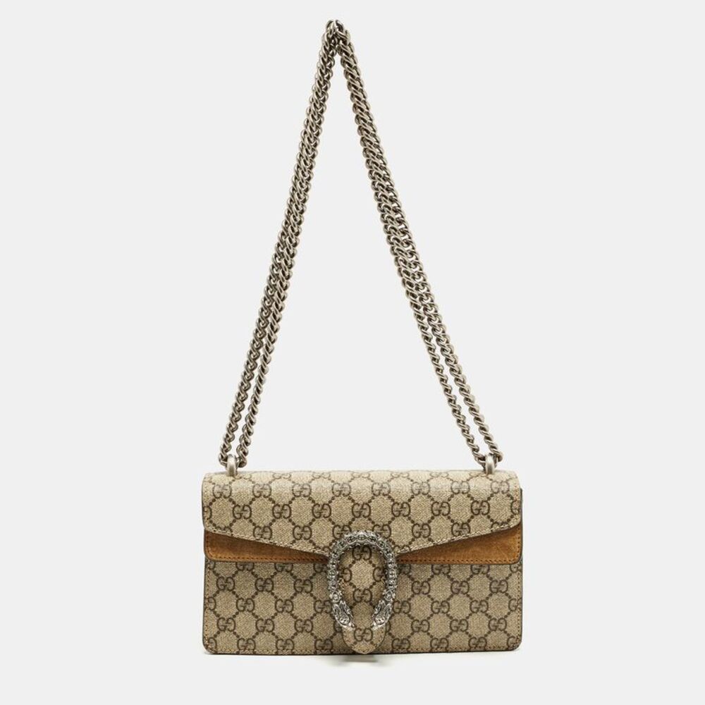 Gucci Dionysus Crystal Medium Beige Gg Supreme Canvas And Suede Shoulder Bag